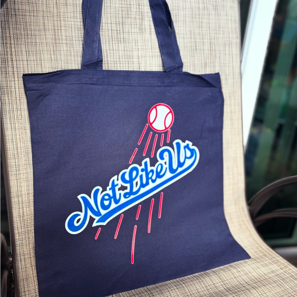Navy Tote Bag with Baseball Graphic